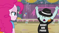 Size: 960x540 | Tagged: safe, derpibooru import, edit, edited screencap, screencap, pinkie pie, snips, equestria girls, equestria girls (movie), brony, brony stereotype, fedora shaming, hat, meme, neckbeard, snips shirt, trilby