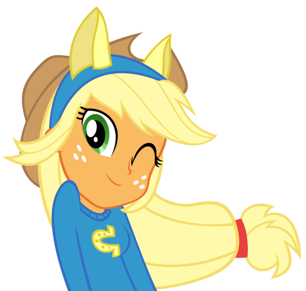 Size: 6000x5695 | Tagged: safe, artist:tzolkine, derpibooru import, applejack, equestria girls, equestria girls (movie), absurd resolution, one eye closed, simple background, solo, transparent background, vector, wink, wondercolts uniform