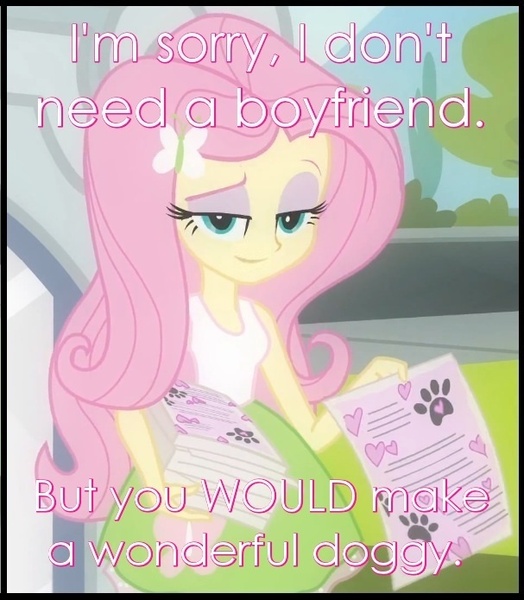 Size: 607x695 | Tagged: suggestive, derpibooru import, edit, edited screencap, screencap, fluttershy, equestria girls, equestria girls (movie), bedroom eyes, caption, cropped, flyer, image macro, inverted mouth, meme, photoshop, solo, text