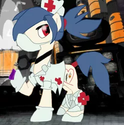 Size: 2013x2029 | Tagged: safe, artist:fluffysnail, derpibooru import, ponified, pony, colored, nurse, skullgirls, solo, syringe, valentine (skullgirls)