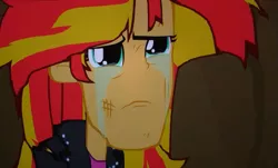 Size: 605x366 | Tagged: safe, derpibooru import, edit, edited screencap, screencap, sunset shimmer, equestria girls, equestria girls (movie), chin, content-aware scale, crying, liquid rescale, manface, sad, solo, sunsad shimmer