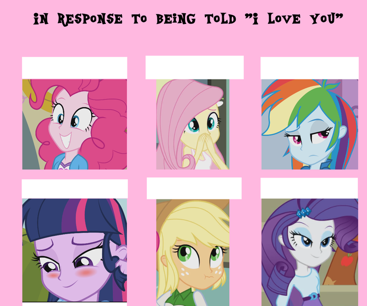 Size: 1200x1000 | Tagged: safe, derpibooru import, edit, edited screencap, screencap, applejack, fluttershy, pinkie pie, rainbow dash, rarity, sci-twi, twilight sparkle, equestria girls, equestria girls (movie), 6 pony meme, blushing, cropped, exploitable meme, humane five, humane six, mane six, meme, template, wavy mouth