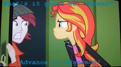 Size: 1103x615 | Tagged: safe, derpibooru import, edit, edited screencap, screencap, normal norman, sunset shimmer, equestria girls, equestria girls (movie), background human, flarp, homestuck, self esteem!!!, tavros nitram, this will end in tears, vriska serket