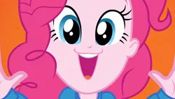 Size: 1440x810 | Tagged: safe, derpibooru import, screencap, pinkie pie, equestria girls, equestria girls (movie), :3, faic, helping twilight win the crown, pinkie's catface, solo