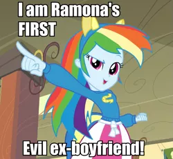 Size: 851x785 | Tagged: safe, derpibooru import, edit, edited screencap, screencap, rainbow dash, equestria girls, equestria girls (movie), caption, cropped, fake ears, image macro, matthew patel, pony ears, scott pilgrim, solo, text, wondercolts uniform