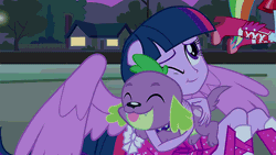 Size: 576x324 | Tagged: safe, derpibooru import, screencap, rainbow dash, spike, twilight sparkle, dog, equestria girls, equestria girls (movie), animated, butt touch, gif, hand on butt, ponied up, spike the dog