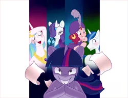 Size: 2500x1916 | Tagged: artist:pixel-prism, blushing, derpibooru import, madame pinkie, pinkie pie, princess celestia, rarity, safe, shining armor, turban, twilight sparkle, twilight sparkle's secret shipfic folder