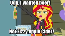 Size: 400x225 | Tagged: safe, derpibooru import, edit, edited screencap, screencap, sunset shimmer, equestria girls, equestria girls (movie), apple cider, caption, image macro, meme, solo, text