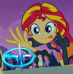 Size: 361x366 | Tagged: safe, derpibooru import, edit, edited screencap, screencap, fluttershy, pinkie pie, rainbow dash, sunset shimmer, equestria girls, equestria girls (movie), cropped, exploitable meme, meme, quad damage, quake, quake 3, solo focus, sunset shimmer reaching for things, tongue out