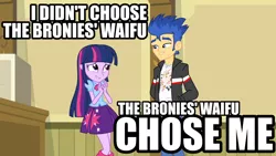 Size: 1440x810 | Tagged: safe, derpibooru import, edit, edited screencap, screencap, flash sentry, equestria girls, equestria girls (movie), caption, duo, exploitable meme, image macro, meme, text, thug life, waifu, waifu thief