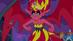 Size: 576x324 | Tagged: safe, derpibooru import, screencap, snails, snips, sunset shimmer, demon, equestria girls, equestria girls (movie), animated, big crown thingy, element of magic, gif, jewelry, regalia, sunset satan, the fools