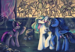 Size: 4016x2834 | Tagged: safe, artist:madblackie, derpibooru import, princess celestia, princess luna, twilight sparkle, twilight sparkle (alicorn), alicorn, pony, female, mare