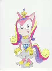 Size: 2500x3428 | Tagged: anthro, artist:bluespeedsfan92, derpibooru import, plantigrade anthro, princess cadance, safe, solo, sonicified, sonic the hedgehog (series), style emulation, traditional art