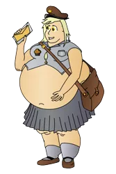 Size: 508x760 | Tagged: aderpose, artist:fatponysketches, bag, bbw, belly, big belly, derpibooru import, derpy hooves, fat, hat, human, humanized, letter, mail, mailbag, obese, post, postman's hat, safe, solo, ssbbw