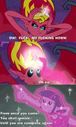 Size: 574x965 | Tagged: safe, derpibooru import, sunset shimmer, twilight sparkle, equestria girls, equestria girls (movie), beelzeboss, song reference, sunset satan, tenacious d, vulgar