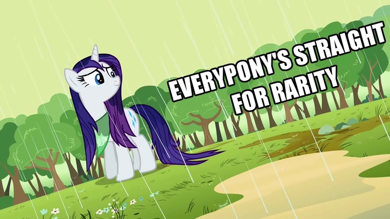 Size: 1280x720 | Tagged: caption, derpibooru import, everypony's straight for rarity, image macro, rain, rarity, safe, solo, text, wet, wet mane, wet mane rarity