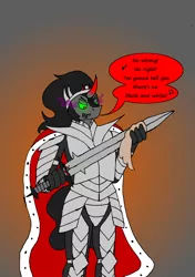 Size: 2304x3272 | Tagged: antagonist, anthro, anthroquestria, armor, artist:americananomaly, derpibooru import, king sombra, queen (band), safe, singing, solo, song reference, sword, tumblr, weapon