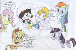 Size: 1706x1130 | Tagged: safe, artist:sithvampiremaster27, derpibooru import, applejack, fluttershy, rainbow dash, twilight sparkle, crossover, image, jpeg, little princess school, not!cinderella, not!snow white, video brinquedo