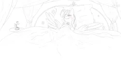 Size: 4096x2048 | Tagged: safe, artist:drake, derpibooru import, twilight sparkle, twilight sparkle (alicorn), alicorn, pony, blushing, female, mare, monochrome, solo, spread wings, wingboner, wings