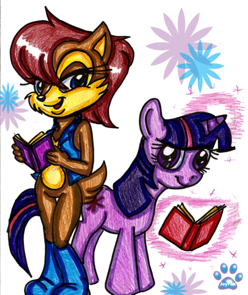 Size: 1700x2023 | Tagged: artist:jayfoxfire, crossover, derpibooru import, safe, sally acorn, satam, sonic the hedgehog (series), twilight sparkle