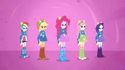 Size: 853x480 | Tagged: safe, derpibooru import, screencap, applejack, fluttershy, pinkie pie, rainbow dash, rarity, equestria girls, equestria girls (movie), are equestrian girls human?, helping twilight win the crown, lidded eyes, out of context, wondercolts