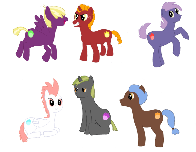 Size: 3299x2549 | Tagged: safe, artist:relight charge, derpibooru import, baff, clump, fizzle, fume, garble, spear (dragon), vex, ponified, dragon, pony, gronkle, species swap, teenaged dragon