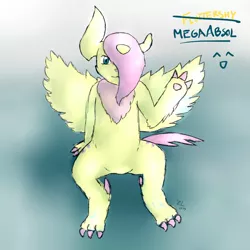 Size: 900x900 | Tagged: safe, artist:zeklullaby, derpibooru import, fluttershy, absol, female, fusion, gradient background, mega absol, mega evolution, pokefied, pokémon, pokémon x and y, solo, species swap