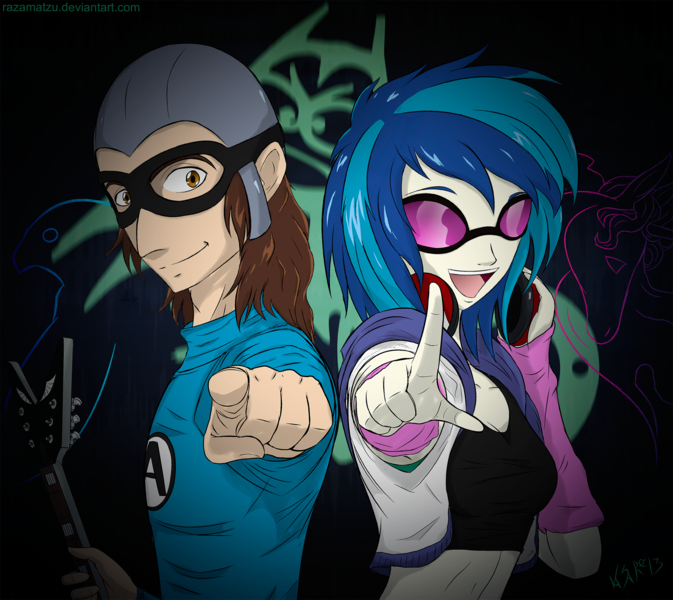 Size: 2048x1826 | Tagged: safe, artist:razamatzu, derpibooru import, vinyl scratch, human, equestria girls, aquabats, crossover, eaglebones falconhawk, humanized, the aquabats! super show!