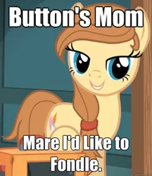 Size: 268x310 | Tagged: suggestive, derpibooru import, oc, oc:cream heart, unofficial characters only, earth pony, pony, button's adventures, caption, cutie mark, female, grin, hooves, image macro, lidded eyes, looking at you, mare, meme, milf, raised hoof, smiling, solo, solo female, solo image macro, teeth, text