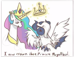 Size: 1500x1158 | Tagged: absol, artist:romaniz, crossover, crown, derpibooru import, jewelry, magic, mega absol, mega evolution, pokémon, pokémon x and y, princess celestia, regalia, safe, telekinesis