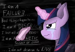 Size: 2300x1600 | Tagged: semi-grimdark, artist:lugiadriel14, derpibooru import, twilight sparkle, twilight sparkle (alicorn), alicorn, pony, crying, dark, female, magic, mare, sad, solo, suicide