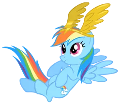 Size: 2000x1733 | Tagged: safe, artist:shelmo69, derpibooru import, rainbow dash, pony, sonic rainboom (episode), cute, dashabetes, female, flying, image, laurel wreath, mare, png, simple background, solo, spread wings, transparent background, vector, wings