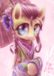 Size: 4169x5906 | Tagged: absurd resolution, artist:rouletteobsidian, clothes, derpibooru import, fluttershy, kimono (clothing), kimono hime, safe, solo, umbrella