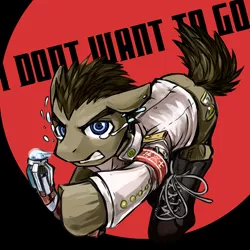 Size: 800x800 | Tagged: artist:saturnspace, clothes, crying, danganronpa, derpibooru import, doctor who, doctor whooves, i don't want to go, kiyotaka ishimaru, parody, safe, solo, sonic screwdriver, time turner