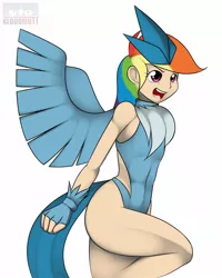 Size: 1280x1600 | Tagged: articuno, artist:kloudmutt, clothes, cosplay, costume, crossover, derpibooru import, human, humanized, pokémon, rainbow dash, safe, solo, thighs