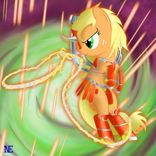 Size: 500x500 | Tagged: applejack, armor, artist:noonebahtim, derpibooru import, lasso, rope, safe, solo, yu-gi-oh!