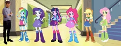 Size: 1020x391 | Tagged: safe, anonymous artist, derpibooru import, applejack, fluttershy, pinkie pie, rainbow dash, rarity, twilight sparkle, equestria girls, are equestrian girls human?, eqg promo pose set, meme, spock, spock is not impressed, star trek, vulcan