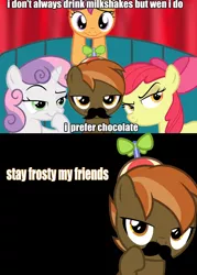 Size: 1500x2100 | Tagged: apple bloom, button mash, button 'stache, caption, derpibooru import, image macro, meme, most interesting man in the world, safe, scootaloo, sweetie belle, text