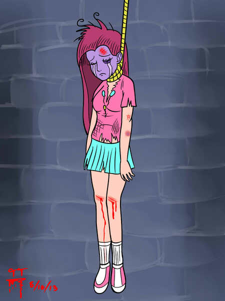 Size: 1200x1600 | Tagged: artist:tomtornados, chamber, colored, dead, death, derpibooru import, execution, grimdark, hanging, hanging (by neck), human, humanized, pinkie pie, prison, solo