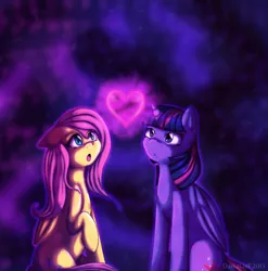 Size: 738x748 | Tagged: safe, artist:daikaluff, derpibooru import, fluttershy, twilight sparkle, twilight sparkle (alicorn), alicorn, pony, female, lesbian, magical heart, mare, shipping, twishy