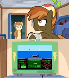 Size: 768x856 | Tagged: button mash, button mash plays, button's adventures, derpibooru import, exploitable meme, meme, obligatory pony, oc, oc:cream heart, safe, top gun, top gun (nes), tv meme