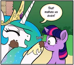 Size: 383x335 | Tagged: artist:muffinshire, boop, comic:twilight's first day, cropped, cute, derpibooru import, eyes closed, female, filly, momlestia, mud, nose wrinkle, open mouth, princess celestia, safe, scrunchy face, smiling, twilight sparkle, wide eyes