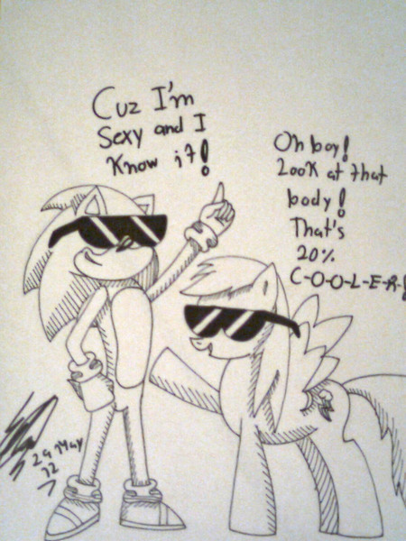 Size: 1200x1600 | Tagged: artist:chikisxsxs210, crossover, derpibooru import, monochrome, rainbow dash, safe, sonic the hedgehog, sonic the hedgehog (series), sunglasses, traditional art