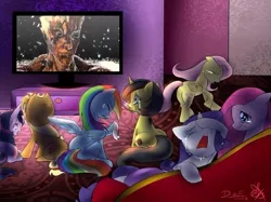 Size: 667x500 | Tagged: applejack, asura, asura's wrath, derpibooru import, exploitable meme, fluttershy, mane six, meme, obligatory pony, oc, oc:pauly sentry, pinkie pie, rainbow dash, rarity, sad movie meme, safe, twilight sparkle