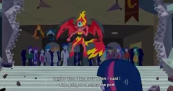 Size: 1585x839 | Tagged: safe, derpibooru import, edit, edited screencap, screencap, snails, snips, sunset shimmer, twilight sparkle, equestria girls, equestria girls (movie), background human, caption, meme, sunset satan, youtube caption, youtube link