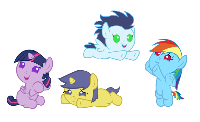 Size: 1024x628 | Tagged: safe, artist:3d4d, derpibooru import, comet tail, rainbow dash, soarin', twilight sparkle, twilight sparkle (alicorn), alicorn, pony, baby, baby dash, baby pony, babylight sparkle, colt, female, filly, male, mare, younger