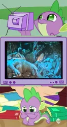 Size: 580x1100 | Tagged: crying, derpibooru import, exploitable meme, godzilla, godzilla junior, godzilla (series), godzilla vs destoroyah, kaiju, meme, obligatory pony, sad, safe, spike, tv meme