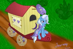 Size: 1095x730 | Tagged: safe, artist:xonxt, derpibooru import, trixie, pony, unicorn, female, mare, solo, trixie's wagon, wagon