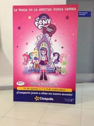 Size: 384x512 | Tagged: safe, derpibooru import, applejack, fluttershy, pinkie pie, rainbow dash, rarity, spike, sunset shimmer, twilight sparkle, dog, equestria girls, cinema, cinépolis, latin america, mexico, movie, promo, spanish, spike the dog