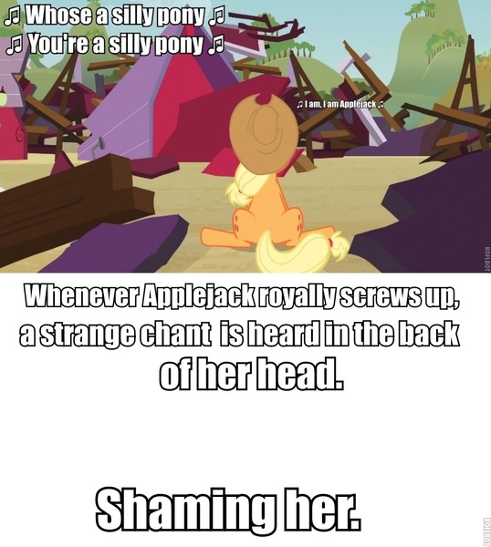 Size: 860x960 | Tagged: safe, derpibooru import, applejack, pony, headcanon, silly, silly pony, voices, who's a silly pony